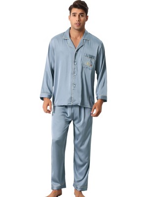 Cheibear Men's Sleepwear Long Sleeve Button Down Shirt Pants Matching ...