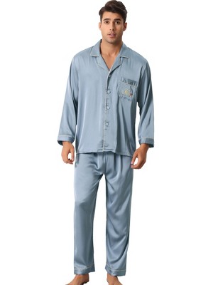 Cheibear Men's Sleepwear Long Sleeve Button Down Shirt Pants