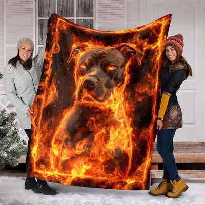 Flame Pitbull Print Soft Throw Blanket - Knit Polyester Fleece, Cozy All-Season Chair Mat Cover, Ideal for Birthday & Festive Gifts