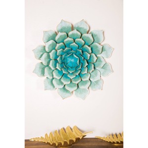 Olivia & May Metal Floral Wall Decor Teal : Iron Botanical Sculpture, Traditional Style, Vertical Orientation, Spot Clean - 1 of 4