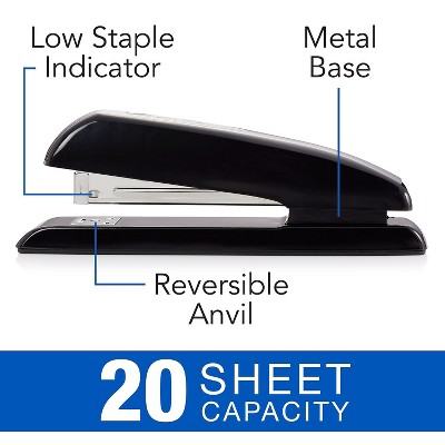 Black Metal 20-Sheet Full Strip Standing Desk Stapler