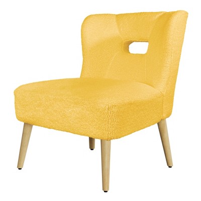 Beautyolove Mid-Century Yellow Faux Lambskin Upholstered Open Back Accent Chair Side Chair