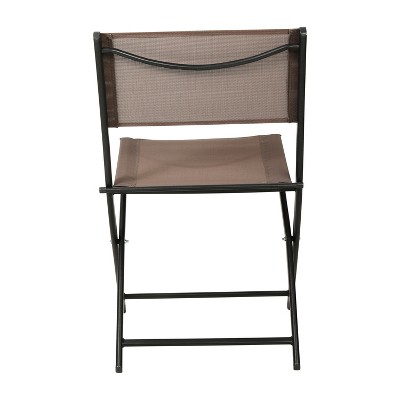 Set of 2 Brown Mesh Folding Chairs with Black Steel Frames
