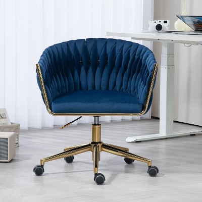 NicBex Office Chair with Adjustable Height Modern Rotatable Velvet Hand-Woven Vanity Chair Computer Chair with 5 Wheels for Office, Bedroom, Blue