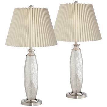 360 Lighting Carol Modern Table Lamps 28" Tall Set of 2 Mercury Glass Ivory Pleat Shade for Bedroom Living Room Bedside Nightstand Office Kids House