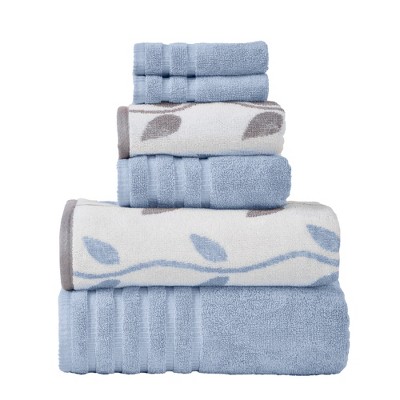 Modern Threads Organic Vines 6-Piece Cotton Bath Towel Set, Aqua