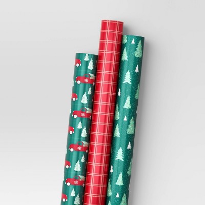 30” 3pk 180 sq ft Christmas Wrap Pack Trucks/Plaid/Trees - Wondershop™