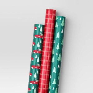 30” 3pk 180 sq ft Christmas Wrap Pack Trucks/Plaid/Trees - Wondershop™ - 1 of 3