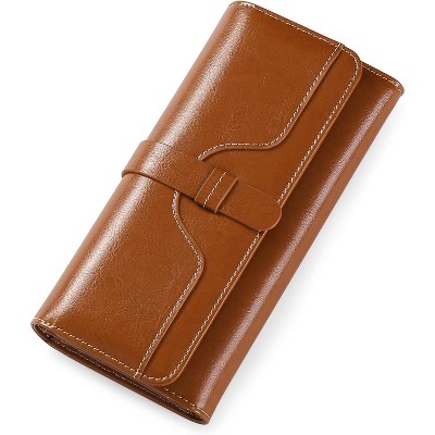 BEAFUP Womens Wallets,Large capacity Genuine Leather Wallet,Wallet Women Trifold Credit Card Holder Wallet with ID Window and RFID