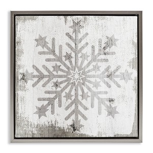 Stupell Industries Winter Snowflake Distressed Pattern Floating Frame Canvas Art, Gray, 18" x 18" - 1 of 4