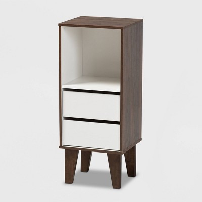 31.22" Senja Two-Tone Finished Wood 2 Drawer Bookcase White/Walnut - Baxton Studio