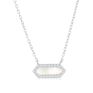 Bella Silver Sterling Silver, Hexagon MOP, CZ Border Necklace - Silver - 16+2 Inch - 1 of 2