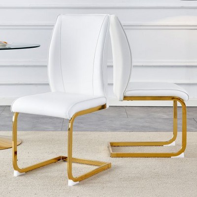 CAVINAS Modern Luxury Simple Arch Chair, PU High Resilience Dining Chair with Crazy Horse Texture and Arched Metal Leg