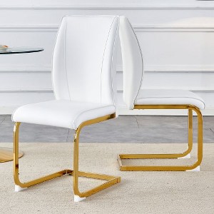 CAVINAS Modern Luxury Simple Arch Chair, PU High Resilience Dining Chair with Crazy Horse Texture and Arched Metal Leg - 1 of 4