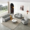 Linen Fabric 1+2+3 Seat Sofa Set with Storage, Round Arm, Brown Solid Wood Legs - 3 of 4