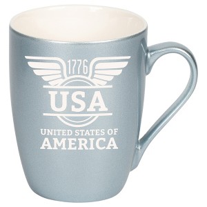 100 North United States of America 10 Ounce Frosted Blue Metallic Finish, Comfortably Fits Your Hands, New Bone China Coffee Tea Cup Mug, USA United - 1 of 1