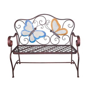 Butterfly Metal Bench Brown - Alpine Corporation: Chic Garden Seating, Weather-Resistant Patio Furniture - 1 of 4