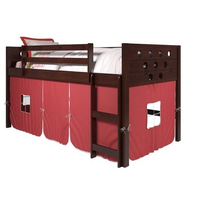 Donco Kids Circles Twin Cappuccino Low Loft Bed With Red Tent