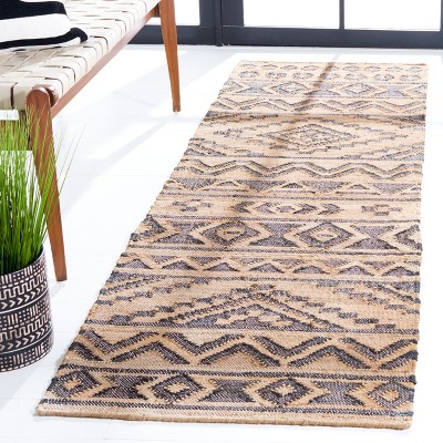 Handmade Natural and Charcoal Wool and Cotton Runner Rug