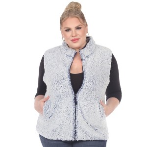 Plus Size Zip up High Pile Fleece vest -White Mark - 1 of 4