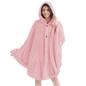 PAVILIA Fluffy Angel Wrap Hooded Blanket for Women Adult, Wearable Cozy Wrap Throw Faux Shearling Shawl Cape
