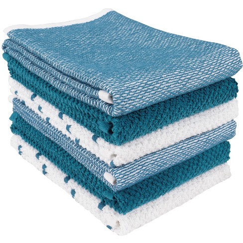 KAF Home Pantry Set of 8 Piedmont Kitchen Towels | Set of 8, 16x26 Inches |  Ultra Absorbent Terry Cloth Dish Towels - Teal
