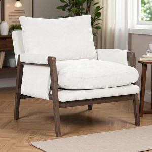 Velvet Mid-Century Modern Leisure Armchair with Padded Seat and Wood Legs - 1 of 4