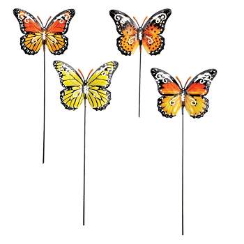 Collections Etc Yellow & Orange Butterfly Garden Stakes - Set of 4 NO SIZE