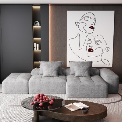 4 PCS Oversized Modular Sofa, 2 Seat DIY Layout Design Sofa with Chaise Lounge and Armrest and Ottoman, Tufted Sofa with Cushion-Coolbibila
