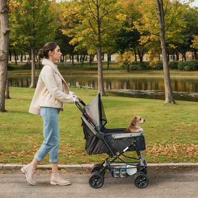 VEVOR Foldable Black and Gray Pet Stroller with Reversible Handle
