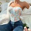 Womens Vintage Floral Denim Overbust Corset Bustier Top - 3 of 4