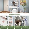 Makeup Vanity Desk Set w/Round LED Lighted Mirror 3 Shelves Stool & Jewelry Storage Dressing Table For Girls Women - 2 of 4