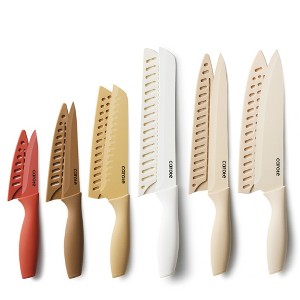 CAROTE 12 Pieces Kitchen Knife Set, Stainless Steel Knife Set With Nonstick Creamic Coating,Dishwasher Safe with 6 Blade Guards, Rustproof, Brown - 1 of 4