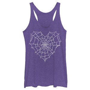 Women's Lost Gods Halloween Heart Spider Web Racerback Tank Top - 1 of 4