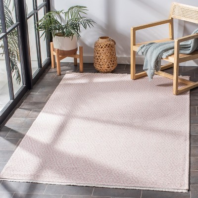 Pink and Ivory Geometric Flat Woven Synthetic Rug, 4'5"x6'5"