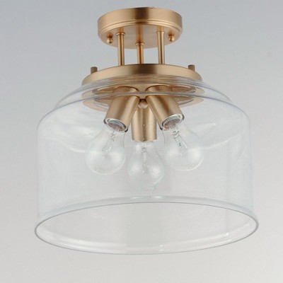Heritage Brass and Clear Seedy Glass 3-Light Semi-Flush Mount