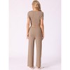 INSPIRE CHIC Women's Ribbed Knit Short Sleeve Crop Top with Pants Outfits Lounge Sets - 3 of 4