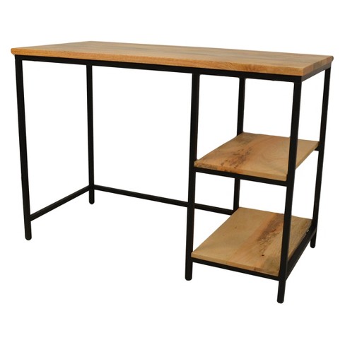 45 Tubular Metal Frame Desk With Wooden Top And 2 Side Shelves Brown/black  - The Urban Port : Target