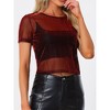 INSPIRE CHIC Women's Mesh Crop Short Sleeve Metallic Party See-Through Crop Shirts - 2 of 4