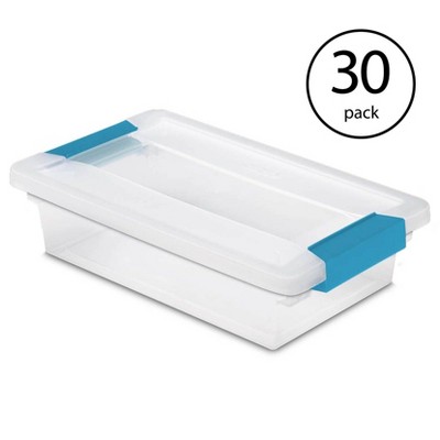 Sterilite Small Clip Box Clear Storage Tote Container with Latching Lid, 30 Pack