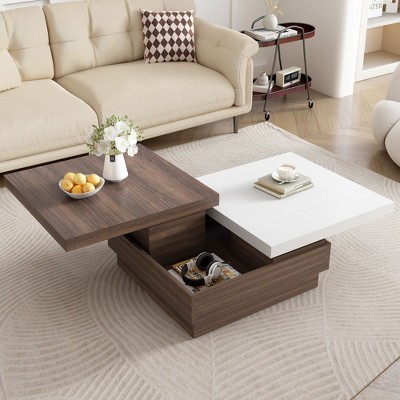 NicBex Modern Square Rotatable Top Coffee Table with Storage,Wood Grain Tea Table,Center Table for Living Room