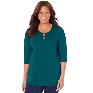 Catherines Women's Plus Size Suprema Teardrop Tee - 1 of 4