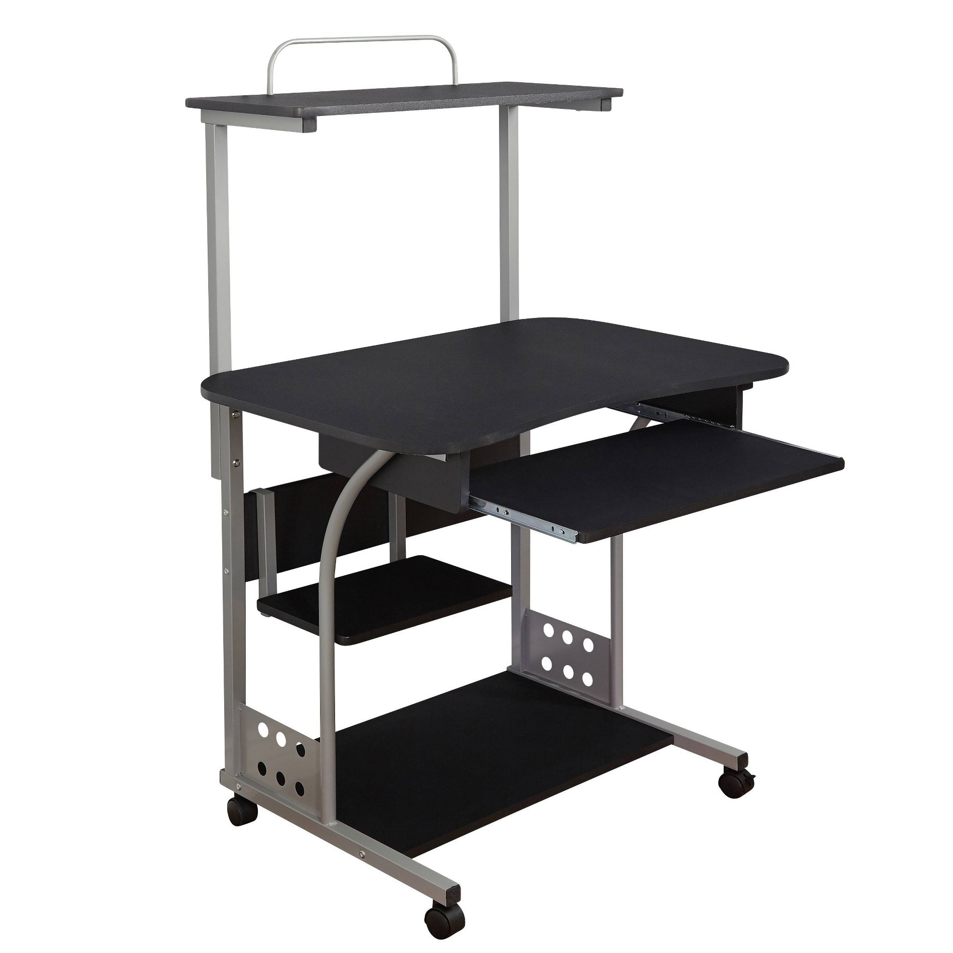 Mobile Computer Tower with Shelf Black - Buylateral: Sturdy Steel Frame, Particle Board Surface, Open Storage