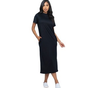 Slickblue Women's Casual Side Pocket Tee Dress, Short Sleeve Jersey Knit, Relaxed Fit, 12 Color Options, Size S-L - 1 of 4