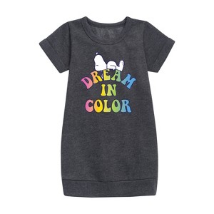- Peanuts - Dream In Color Graphic Short Sleeve Fleece Dress - 1 of 4