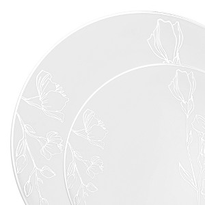 Smarty Had A Party White w/ Silver Antique Floral Plastic Dinnerware Set - 120 Sets - 1 of 4