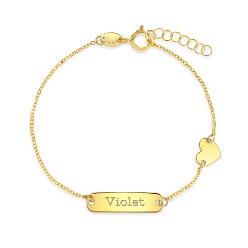 Girls' Heart Charm Engravable Tag ID Bracelet 14k Gold - In Season Jewelry - image 1 of 4