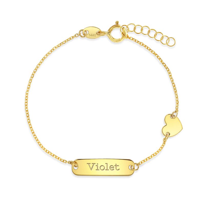 Girls' Heart Charm Engravable Tag ID Bracelet 14k Gold - In Season Jewelry, 1 of 2