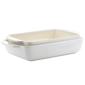 Crockpot Artisan 2.5 Quart and 3.5 Quart Rectangular Stoneware Bake Pan Set in Cream - 1 of 4