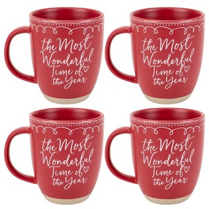 Elanze Designs Wonderful Raw Clay Bottom Red 16 ounce Ceramic Christmas Coffee Mugs Set of 4 - 1 of 4